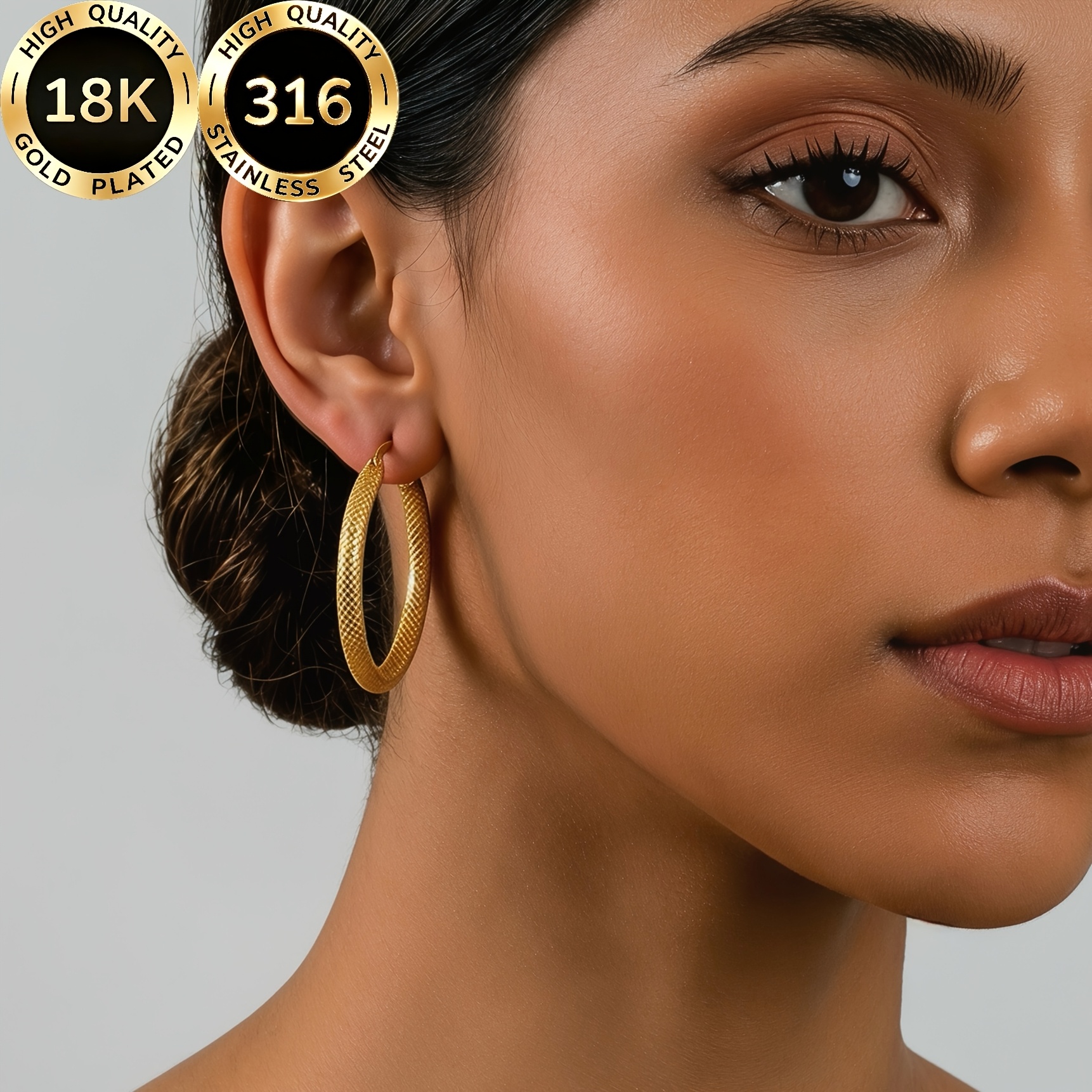 Women's 18K Gold Plated Stainless Steel Carved Pattern Earrings